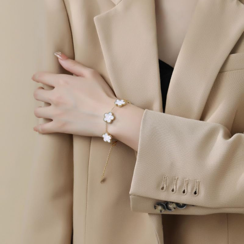 Ladies Clover Lucky Necklace Earrings Bracelet Set 18K Gold-Plated Stainless Steel Flower Reversible Jewelry Set Fashion Women Jewelry