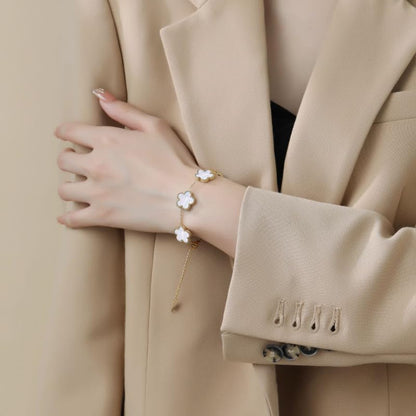 Ladies Clover Lucky Necklace Earrings Bracelet Set 18K Gold-Plated Stainless Steel Flower Reversible Jewelry Set Fashion Women Jewelry