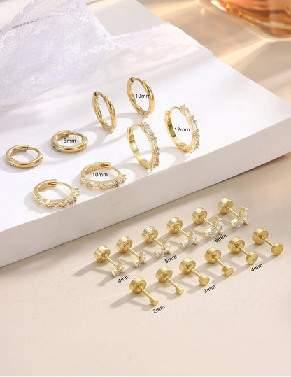 Jerywe Surgical Steel Flat Back Earrings Hypoallergenic 14K Gold Plated Cartilage Earrings for Women Trendy Small Hoop Stud Earring Stacks Flatback Stud Earring Set Helix Conch Tragus Piercing Jewelry