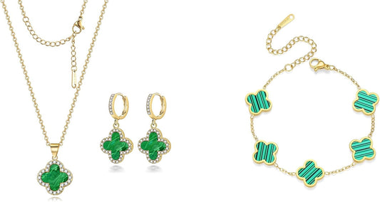 Lucky Clover Sets Clover Necklace and Earrings Set Four Leaf Clover Bracelet 18K Gold Plated Fashion Cute Jewelry for Women