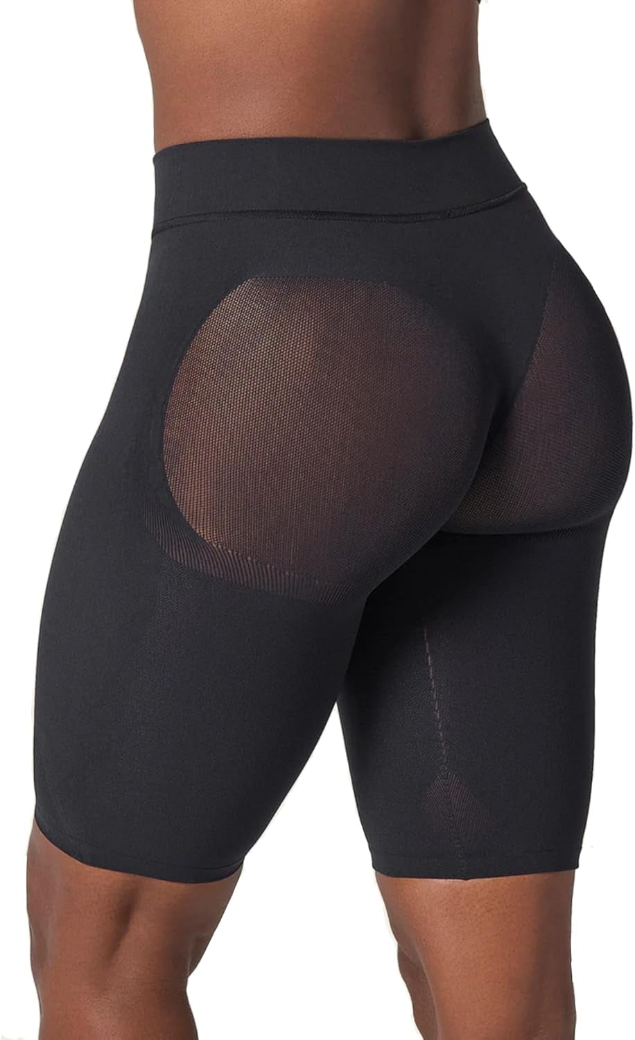 Full body view of woman in Leonisa glute-enhancing shapewear shorts