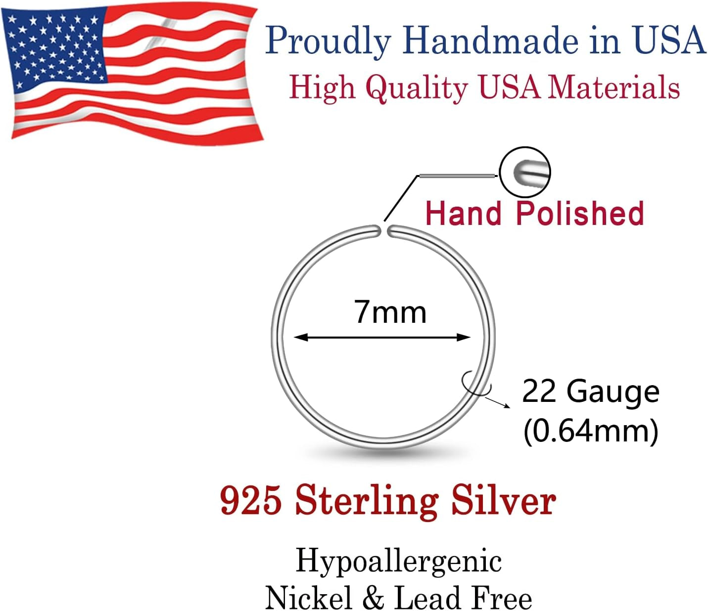 LUCKYJEWUS Small Thin Gold or Sterling Silver Nose Ring Hoop for Women, Tiny Nose Piercing Jewelry