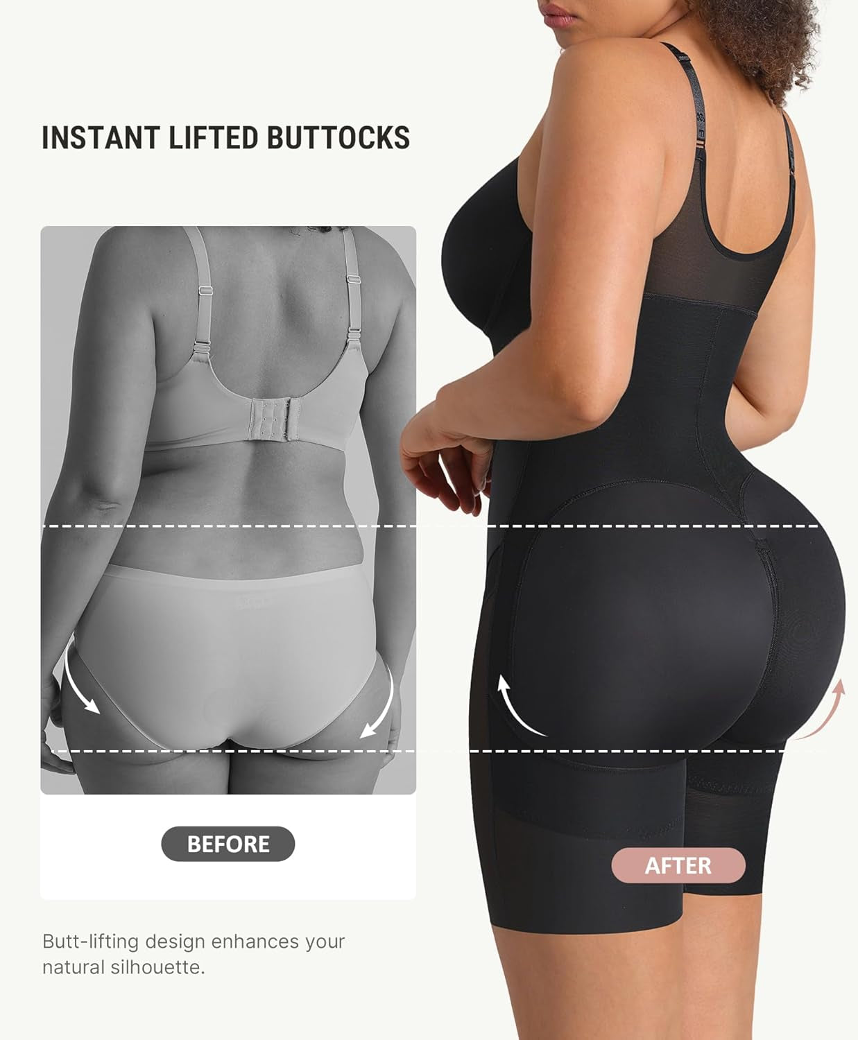 Woman wearing tummy control postpartum body shaper demonstrating fit