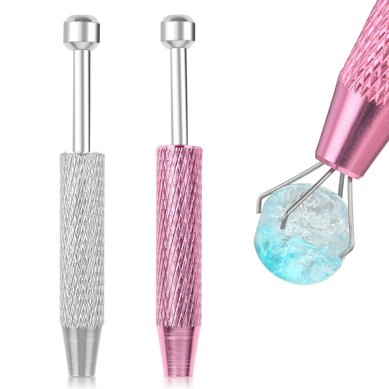 Cobee 2 Pcs Piercing Ball Grabber Tool, Piercing Changing Tools 4-Claw Pick up Piercing Ball Holder, Gem Tweezers Piercing Jewelry for Jewelry Craft Small Parts Pickup(Silver+Pink)