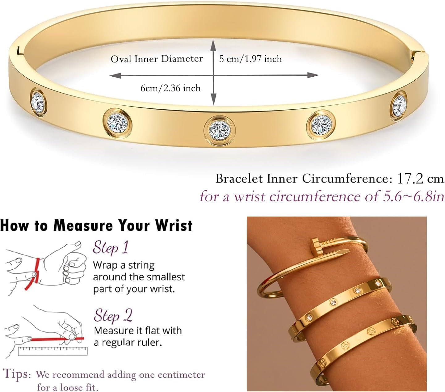 18K Gold Plated Stainless Steel Love Nail Bangle Clover Bracelet Set Stackable Dupes for Love Trendy Jewelry