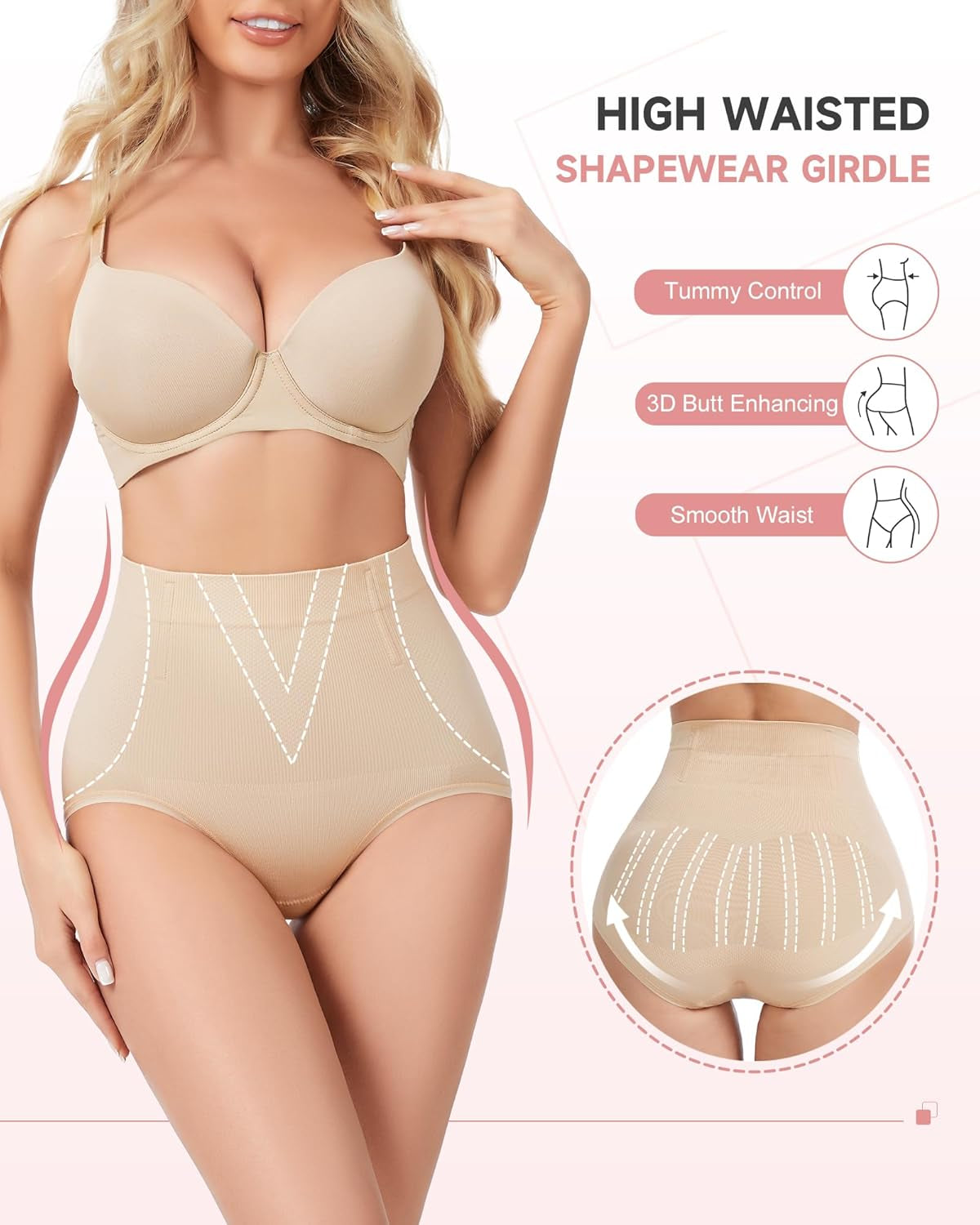 Side profile of high waisted body shaping underwear for women