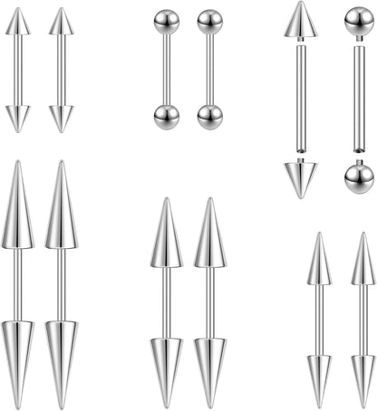 ZS 16G/18G Spike Cartilage Tragus Helix Piercing, Stainless Steel Spike Stud Earrings Internal Thread Curved Barbell Nose Bridge Rings Snake Bite Piercing Jewelry for Women Men