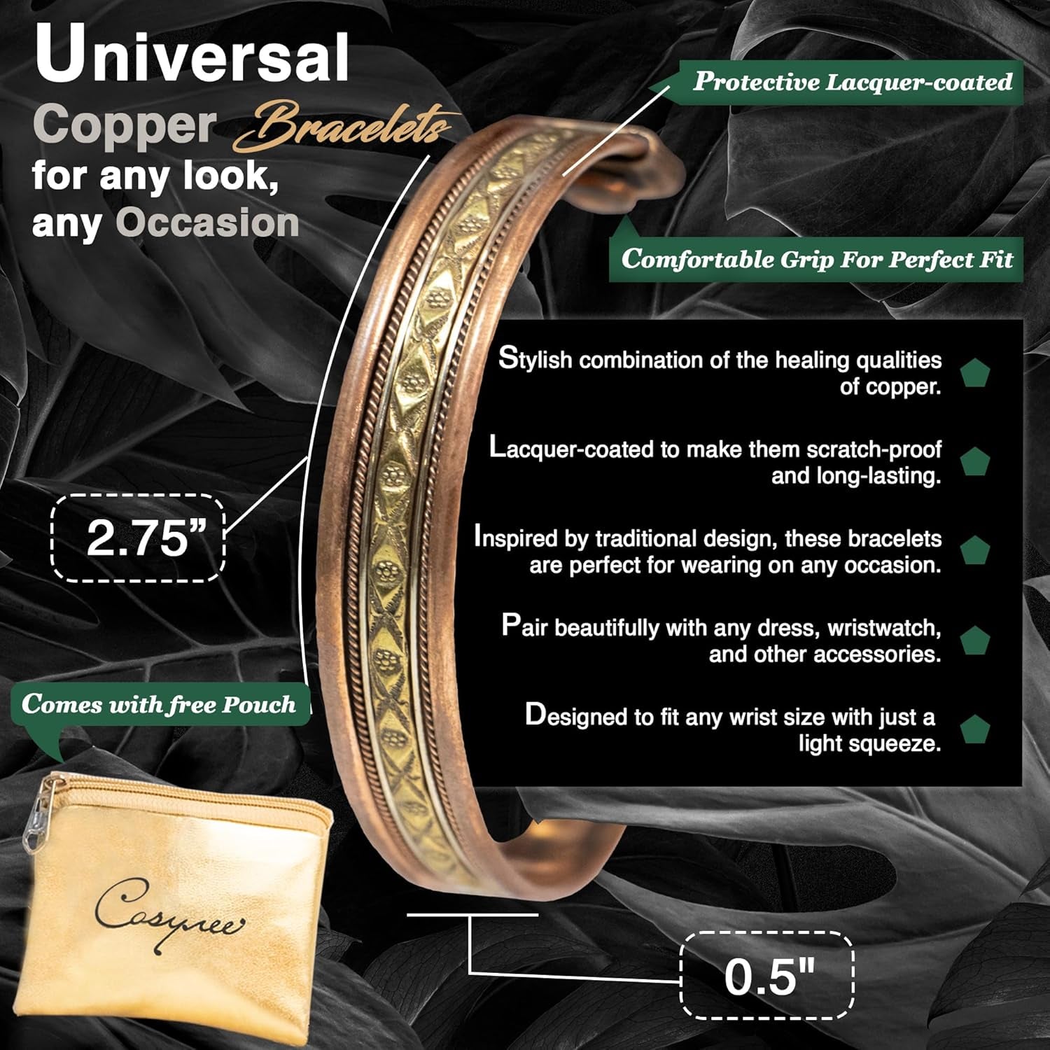 Cosynee Premium Tibetan Copper Unisex Bracelets Set of 4 – 99.99% Pure Copper Cuff Bangles for Men & Women, Adjustable, Ultra Strength, Solid High Gauge Metal – Vintage Style with Gift Pouch