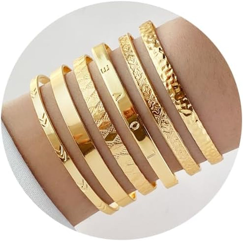 Gold Bangle Bracelets for Women, 14K Gold Plated Multi Layer Cuff Bangles Set, Stackable Boho Non Tarnish Elegance Smooth Bangle Jewelry Gifts for Her