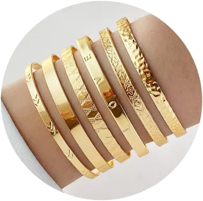 Gold Bangle Bracelets for Women, 14K Gold Plated Multi Layer Cuff Bangles Set, Stackable Boho Non Tarnish Elegance Smooth Bangle Jewelry Gifts for Her