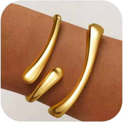 18K gold plated chunky twist cuff bangle bracelets for women