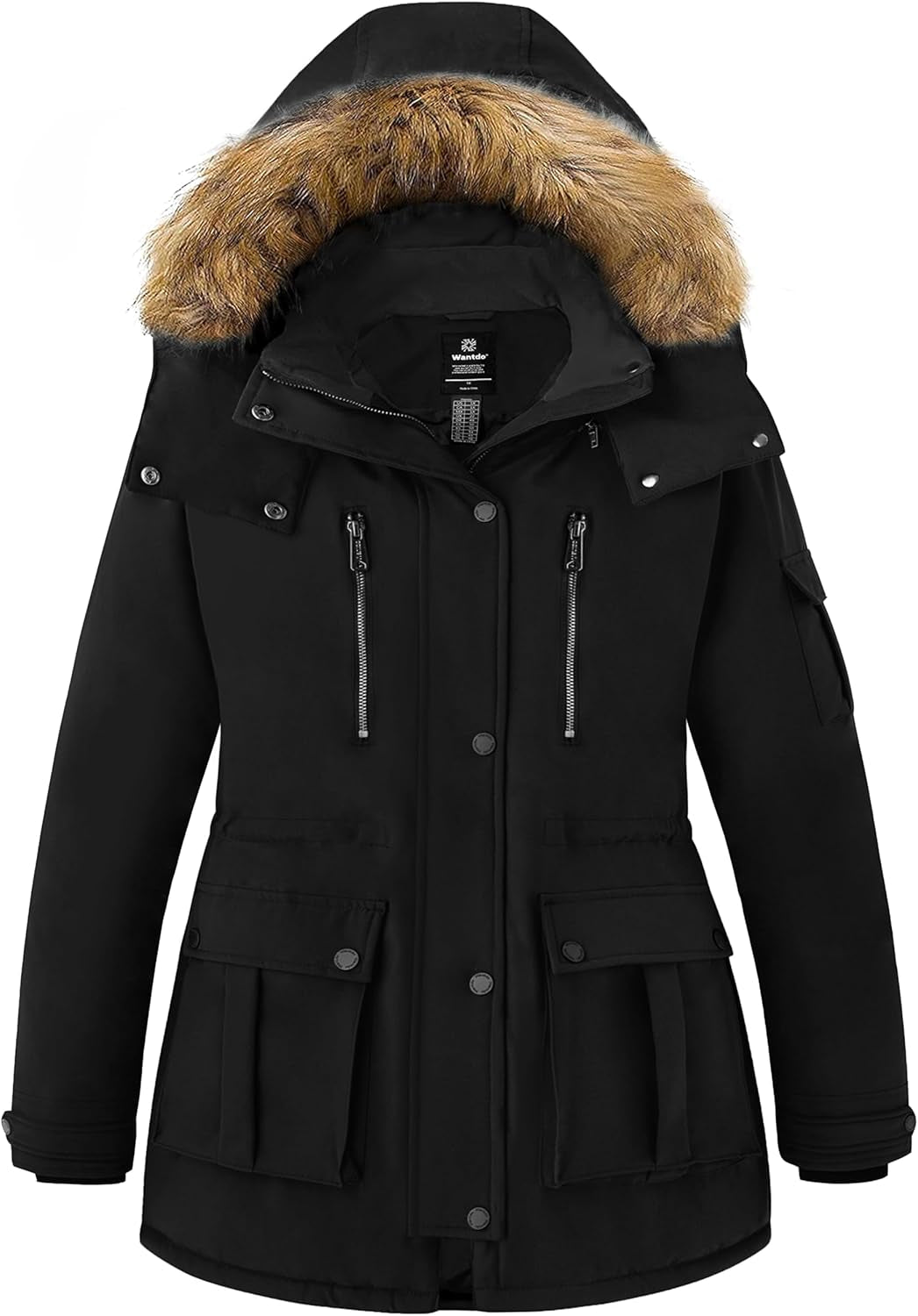Plus size black winter parka coat for women with detachable hood