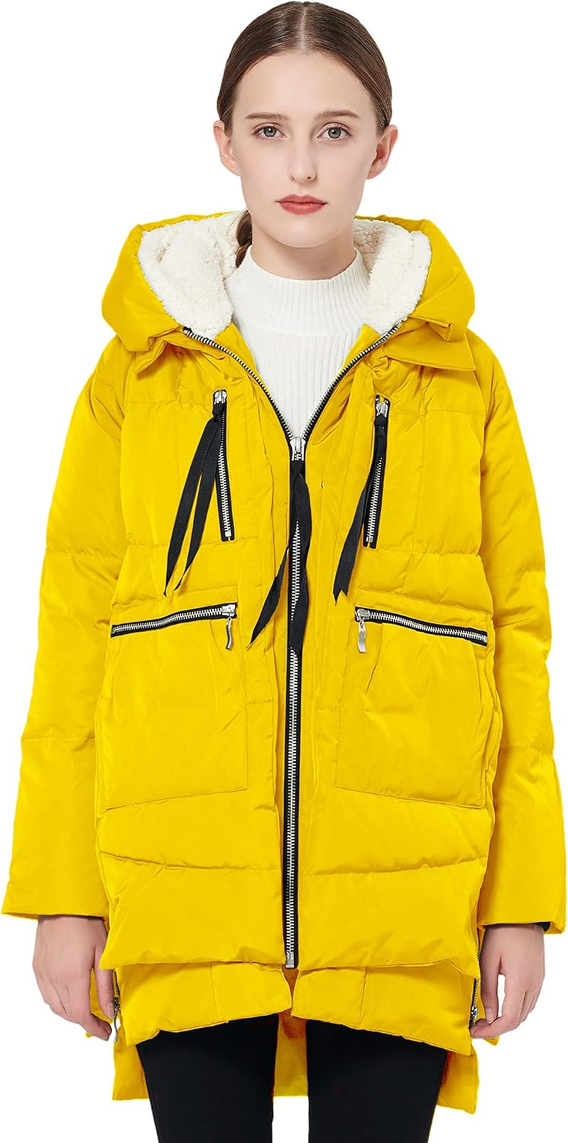 Full-length view of Orolay thickened winter parka on model