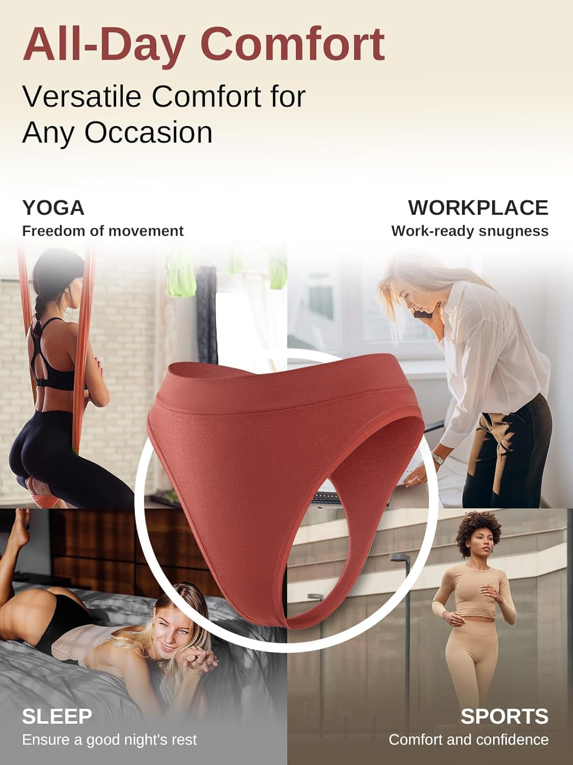 Close-up of soft elastic and seamless construction in womens thong panties