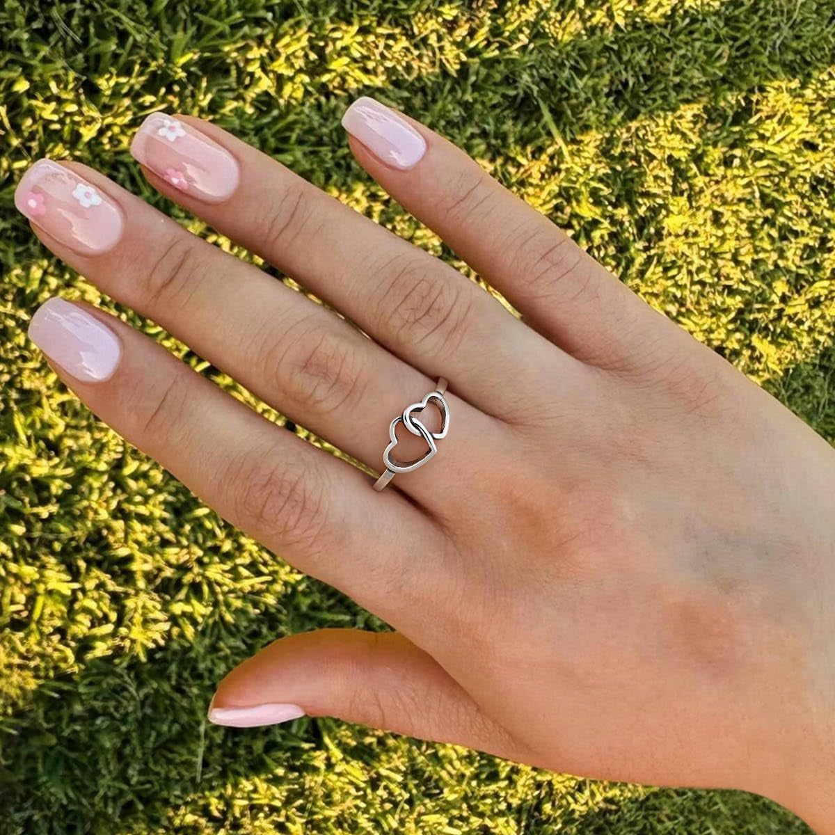 Elegant 925 silver double love ring with minimalist design