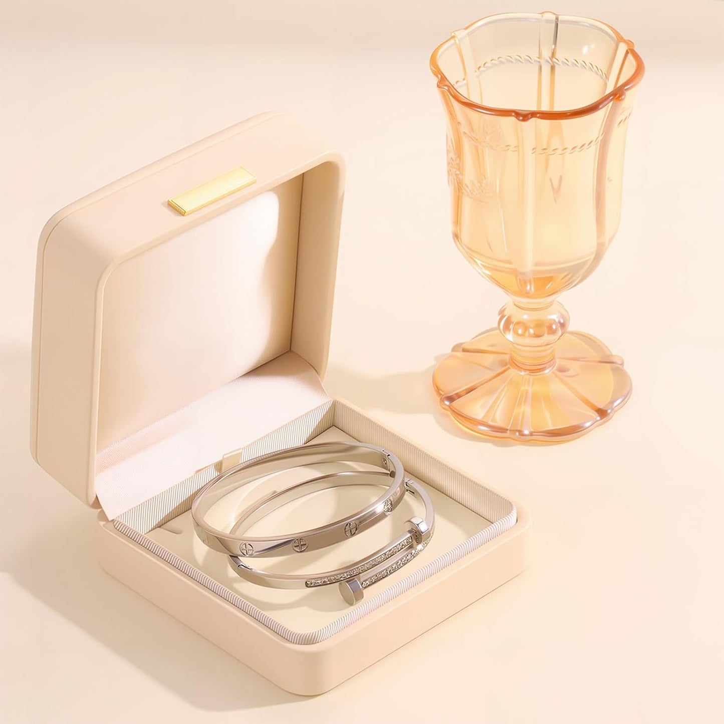 2PCS Gold Bracelets for Women Friendship & Love Theme Crystal Bangle Set Stainless Steel Non Tarnish Jewelry, Ideal Birthday Gift.