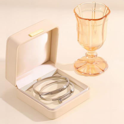 2PCS Gold Bracelets for Women Friendship & Love Theme Crystal Bangle Set Stainless Steel Non Tarnish Jewelry, Ideal Birthday Gift.