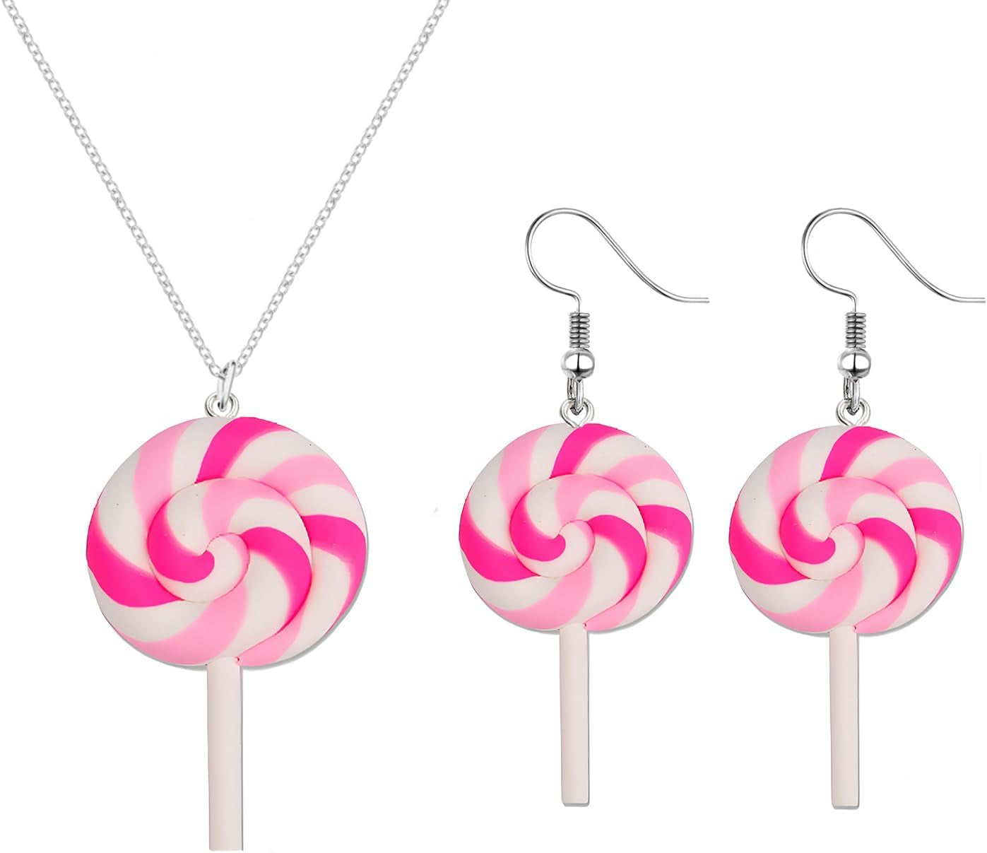Christmas Lollipop Necklace Earrings Set for Women Creative Simulation Food Lollipop Dangle Earrings Cute Lightweight Colorful Rainbow Lollipop Necklace Charm Xmas Party Accessories Jewelry