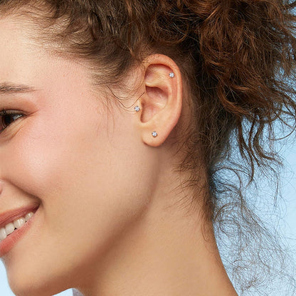 FIBO STEEL 16 Pcs 16G Clear Bioflex 2MM CZ Labret Monroe Lip Ring Helix Stud Earrings Body Jewelry Piercing