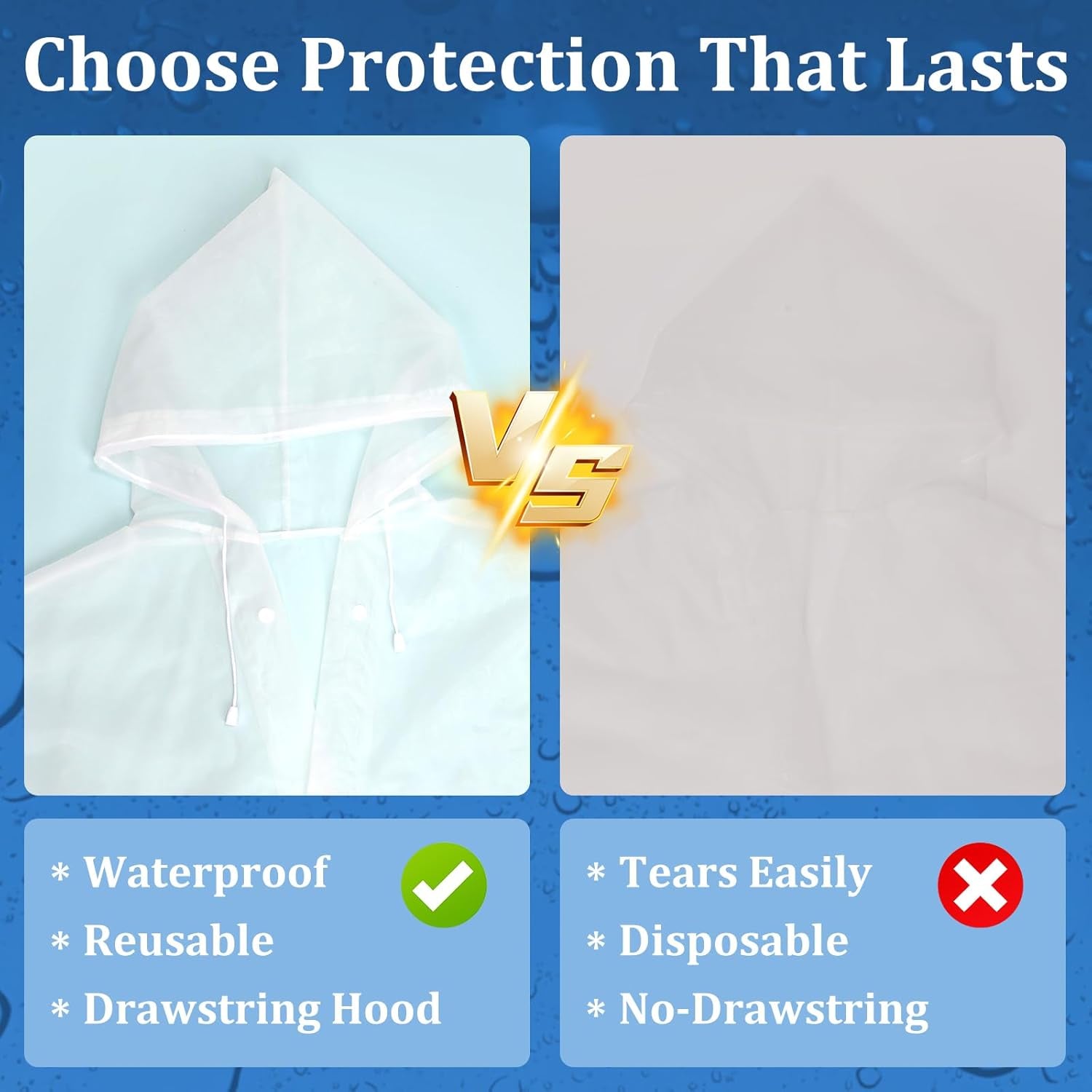 Waterproof EVA raincoat poncho draped over casual clothing