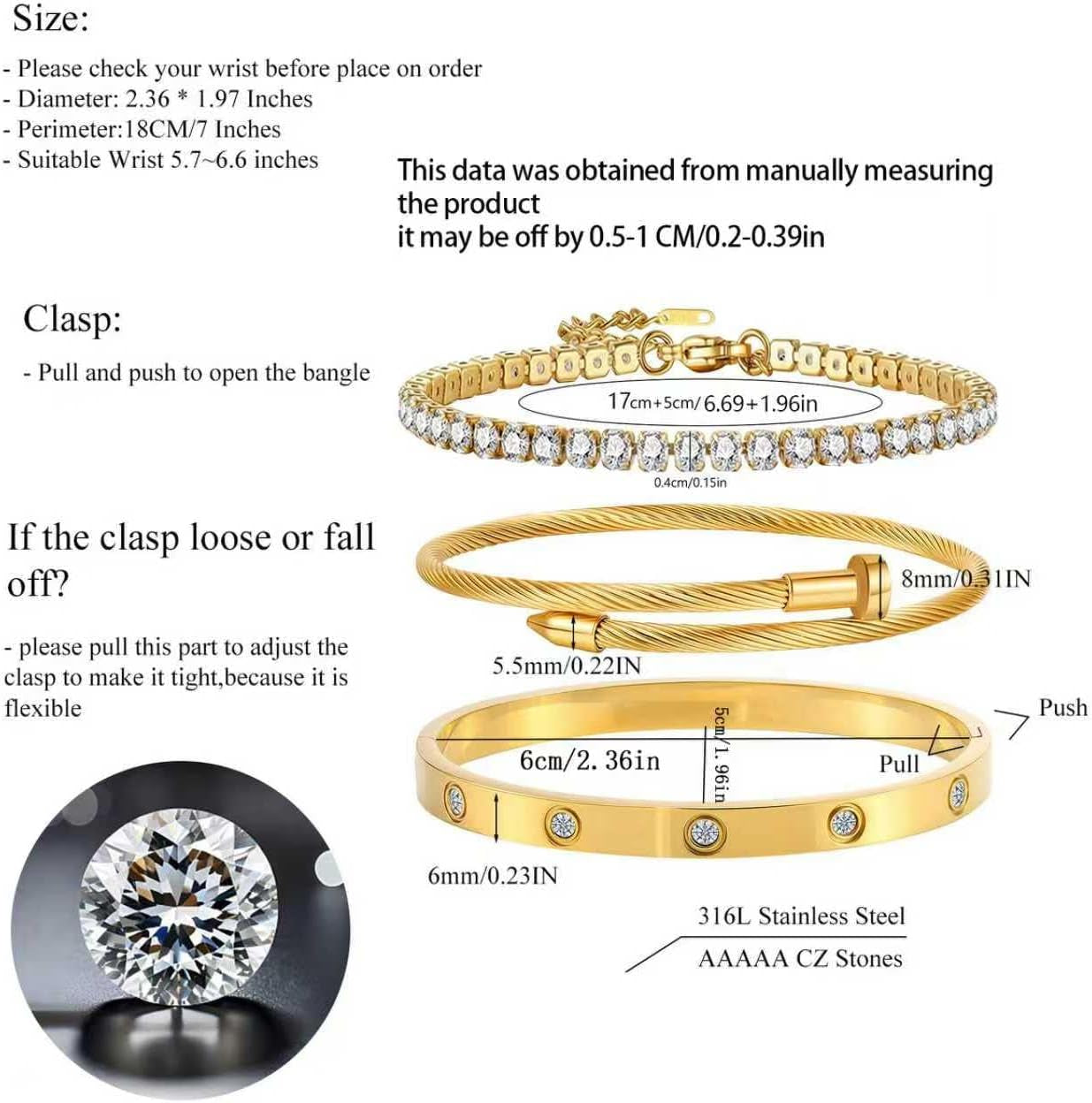 Gold Bracelets for Women-4Pcs/3Pcs,18K Gold Plated Bangle Tennis Bracelets Stack Set for Women Trendy Non Tarnish Stainless Steel Gold Bangles Accessories Designer Jewelry