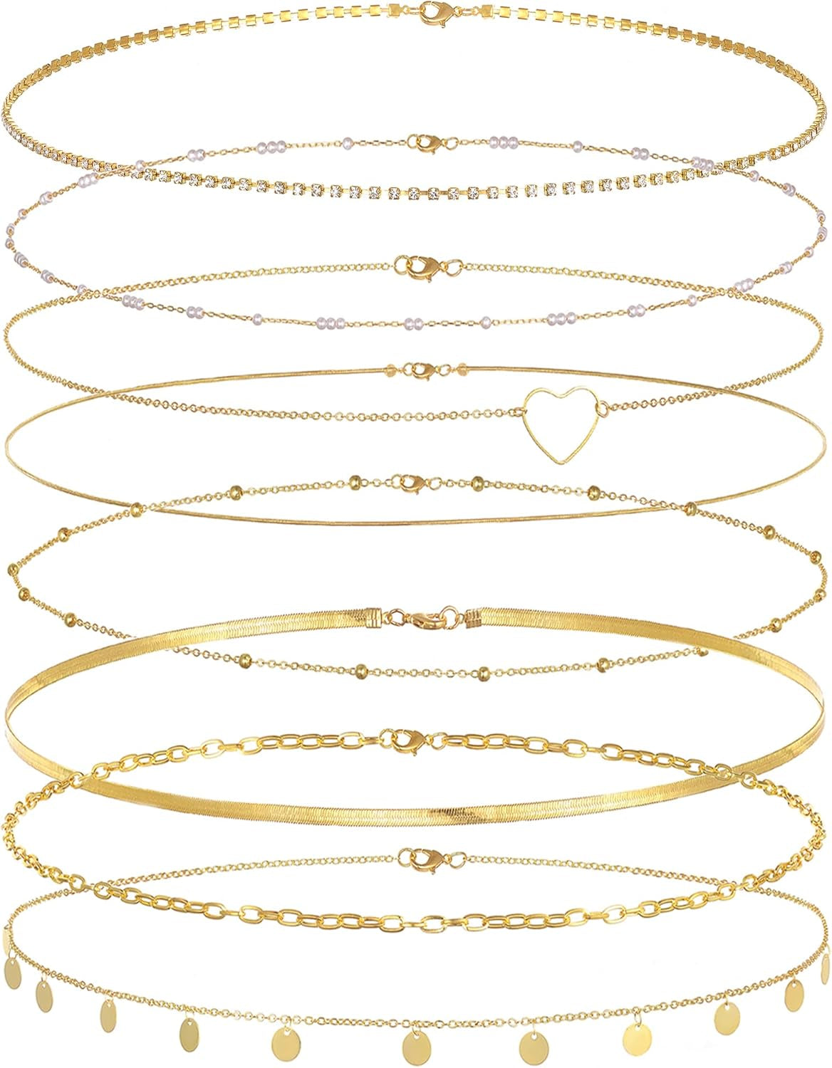 Tornito 8Pcs Waist Belly Chain CZ Heart Pearl Snake Bead Sequin Paperclip Belly Chain Summer Beach Sexy Body Chains Jewelry Accessories for Women Adjustable