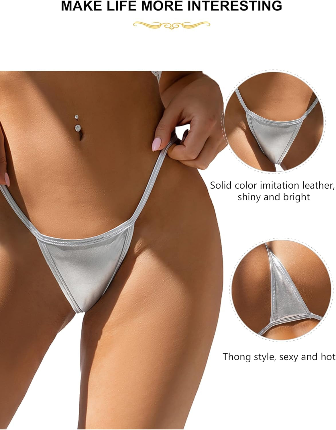 Metallic shiny thong underwear back view