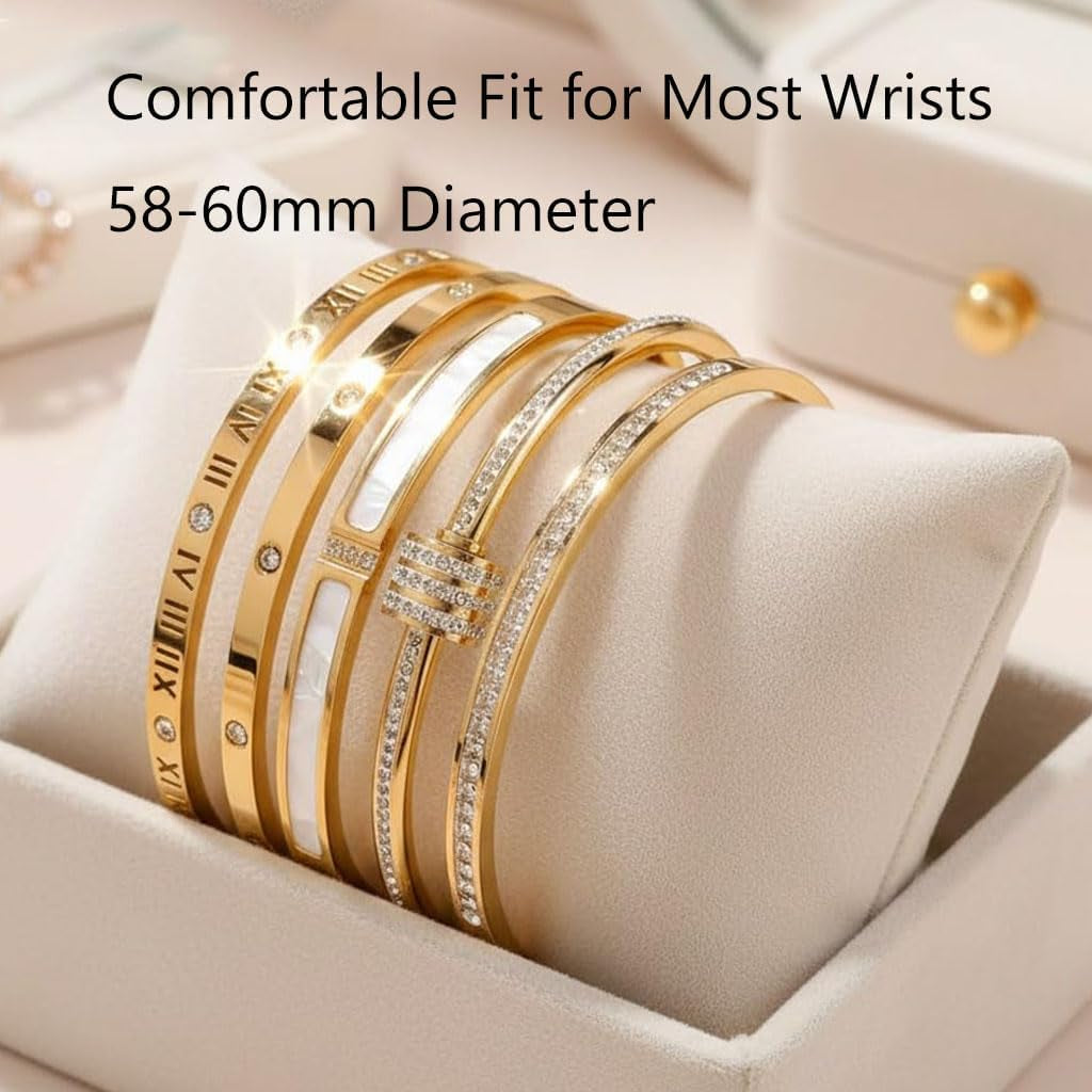 Individual stainless steel bangles from the five-piece collection