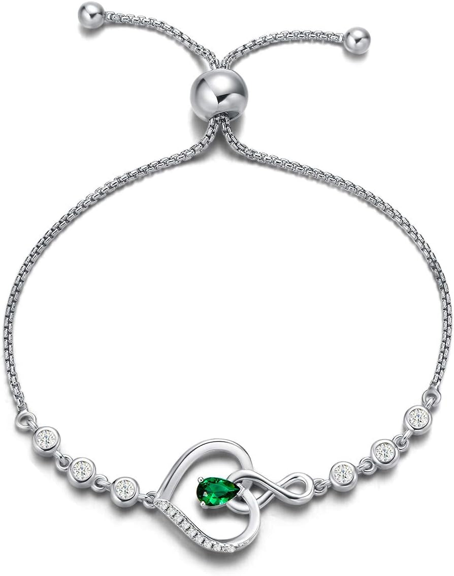 AGVANA Christmas Gifts Heart Birthstone Bracelets for Women Sterling Silver Genuine or Created Gemstone Tennis Bracelet Infinity Love Jewelry Anniversary Birthday Gifts for Wife Mom Women