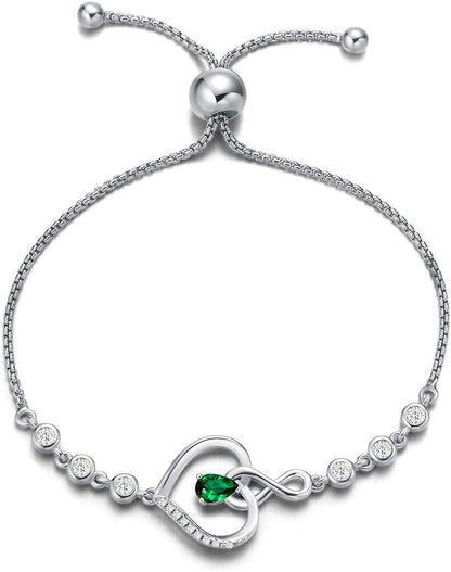 AGVANA Christmas Gifts Heart Birthstone Bracelets for Women Sterling Silver Genuine or Created Gemstone Tennis Bracelet Infinity Love Jewelry Anniversary Birthday Gifts for Wife Mom Women
