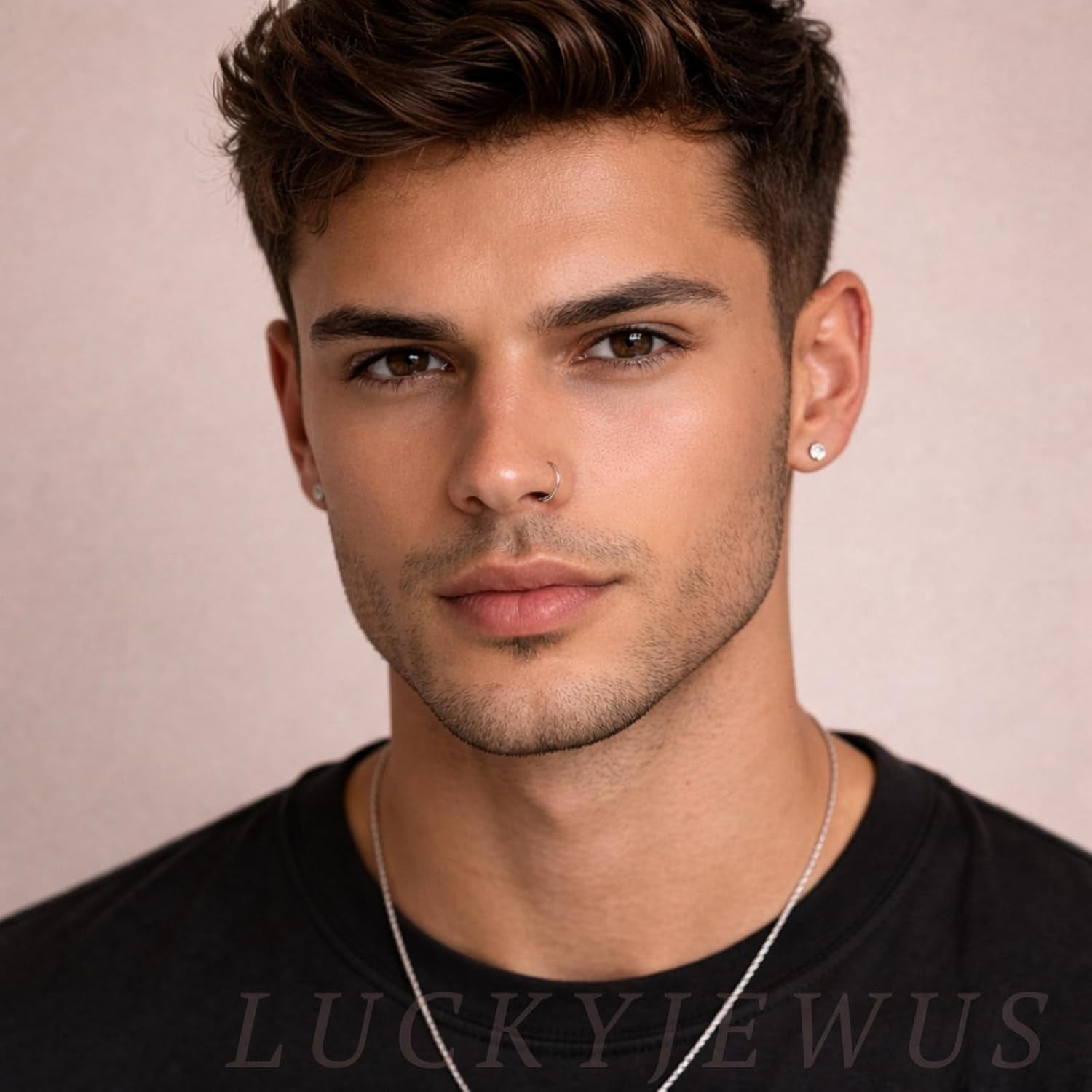 LUCKYJEWUS Fake Nose Ring Hoop, 14K Gold Filled or 925 Sterling Silver Small Clip-On Faux Nose Cuff for Women & Men, No Piercing Needed