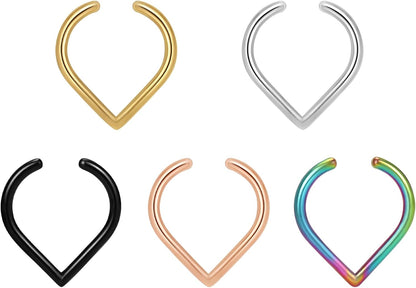 Stainless Steel Fake Nose Rings 18G Non Piercing Clip-On Fake Faux Septum Hypoallergenic Fake Cartilage Earring Clicker Nose Hoop Ring Piercings Jewelry for Women Men