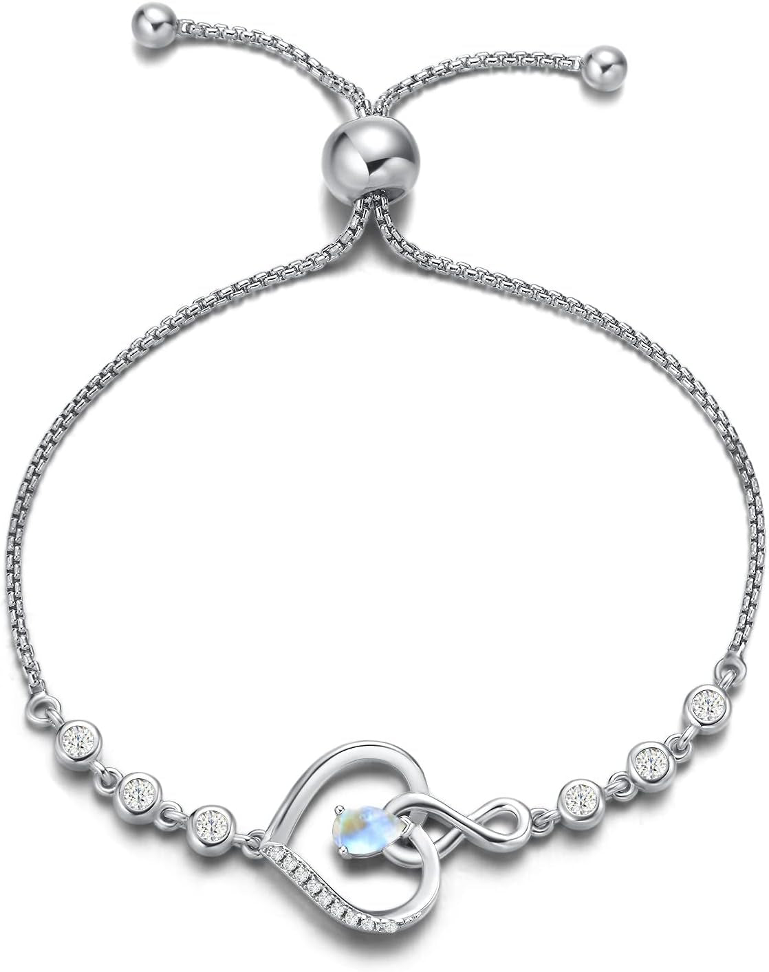 AGVANA Christmas Gifts Heart Birthstone Bracelets for Women Sterling Silver Genuine or Created Gemstone Tennis Bracelet Infinity Love Jewelry Anniversary Birthday Gifts for Wife Mom Women