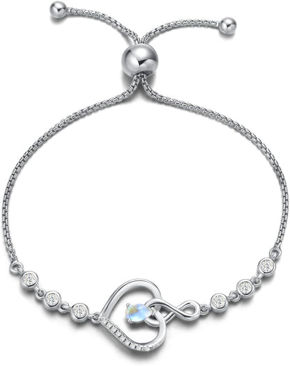 AGVANA Christmas Gifts Heart Birthstone Bracelets for Women Sterling Silver Genuine or Created Gemstone Tennis Bracelet Infinity Love Jewelry Anniversary Birthday Gifts for Wife Mom Women