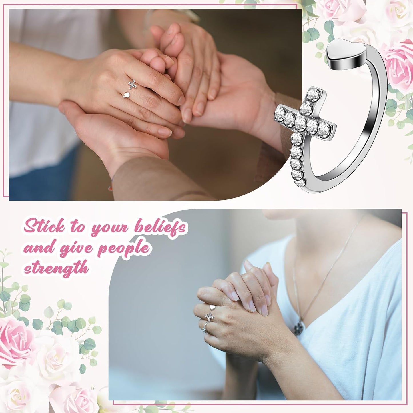 Christian inspirational cross ring for women