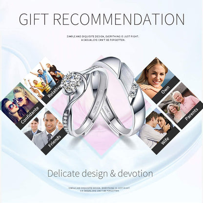 Sunamy Endless Love Matching Couple Rings for Him and Her Set, Adjustable S925 Silver Romantic Heart Design, Engagement Ring