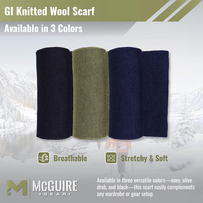 M MCGUIRE GEAR Genuine US Army Military GI 100% Wool Warm Winter Scarf, Made in USA