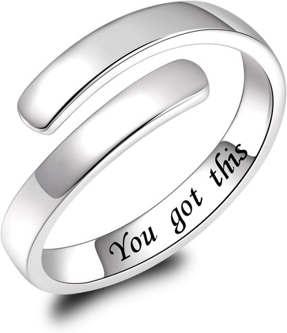 BEILIN 925 Sterling Silver Inspirational Jewelry Rings Adjustable Ring Personality Encouragement Gift for Teens Women