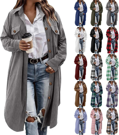 Flannel Shirt Women Plaid Jacket Womens Shacket Casual Lapel Button down Long Sleeve Trench Coat Warm Winter Jackets