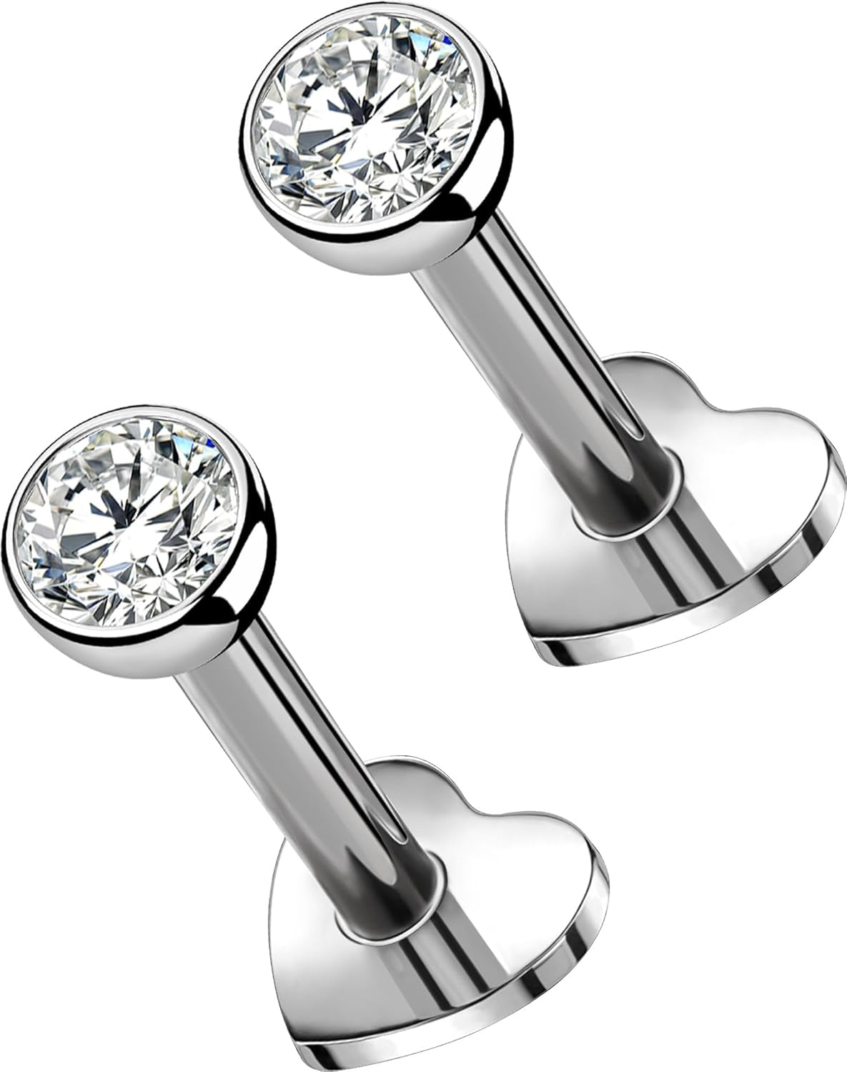 OUFER 2Pcs 20G/18G/16G G23 Titanium Threadless Nose Stud Earrings Flat Back Tiny CZ Small Nose Helix Cartilage Tragus Conch Labret Medusa Monroe Piercing Jewelry for Women Men