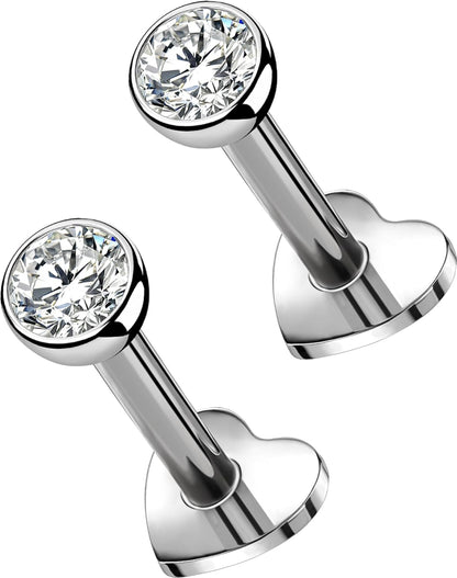 OUFER 2Pcs 20G/18G/16G G23 Titanium Threadless Nose Stud Earrings Flat Back Tiny CZ Small Nose Helix Cartilage Tragus Conch Labret Medusa Monroe Piercing Jewelry for Women Men