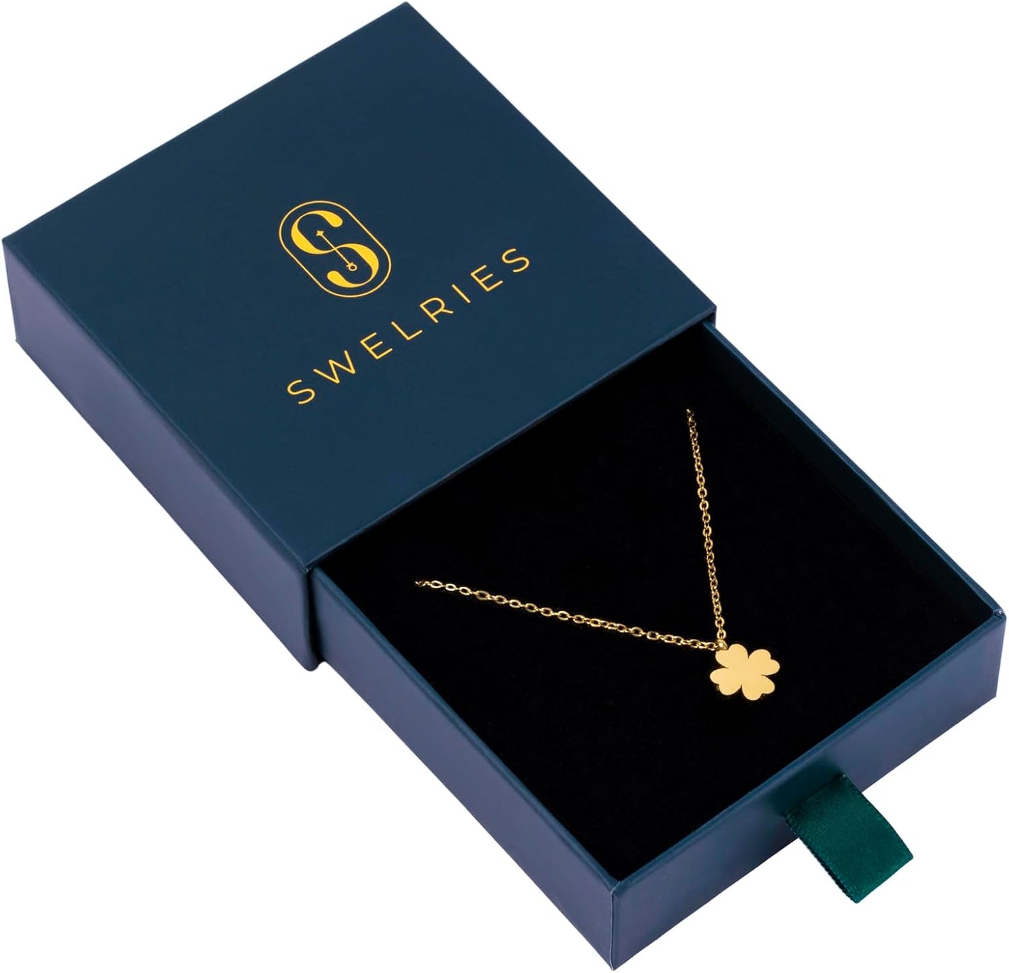 Four Leaf Clover Necklace - 18K Gold Plated Cute Shamrock Necklaces, Unique Dainty Heart Jewelry, Lucky Charm Pendant for Women