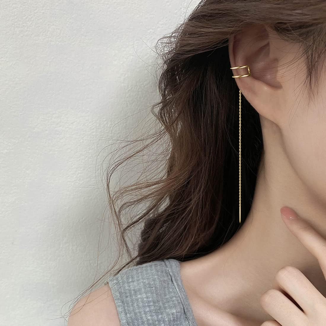 SLUYNZ 925 Sterling Silver Cuff Earrings Threader Chain for Women Crawler Earrings Wrap Earrings