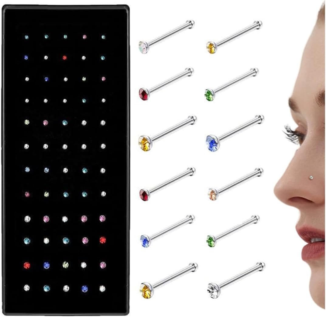 THUNARAZ Straight L Shaped Stainless Steel Nose Studs Rings Piercing Pin Body Jewelry 20G-22G 1.5Mm 2Mm 2.5Mm