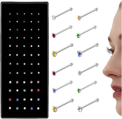 THUNARAZ Straight L Shaped Stainless Steel Nose Studs Rings Piercing Pin Body Jewelry 20G-22G 1.5Mm 2Mm 2.5Mm