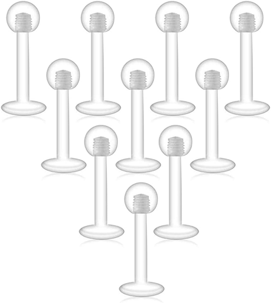 D.Bella Clear Cartilage Earring-16Pcs 16G Clear Acrylic Bioflex Tragus Retainer Lip Rings Nose Studs Labret Ear Helix Earring Clear 6Mm/8Mm/10Mm/12Mm