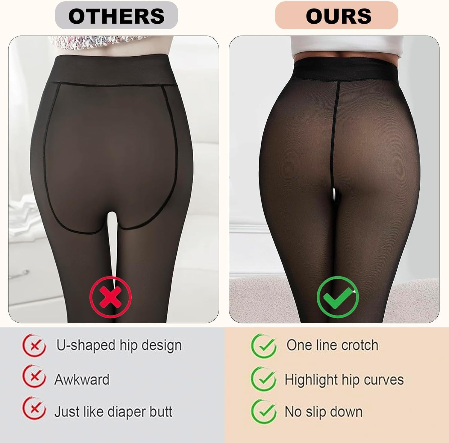 Women's thermal pantyhose fleece lined sheer legging design