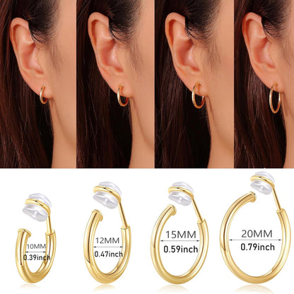 PLOMFOV Clip on Hoop Earrings for Women Non Pierced Earrings Clip on Gold Hoops Fake Earrings Clips for Non-Pierced Ears 10-20MM