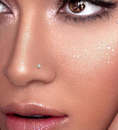 3Mm G23 Titanium Opal Nose Rings Studs Hypoallergenic L Shaped Screw Small Nose Rings for Women Men 20G Handmade 14K Gold Plated Nose Nostril Piercing Jewelry