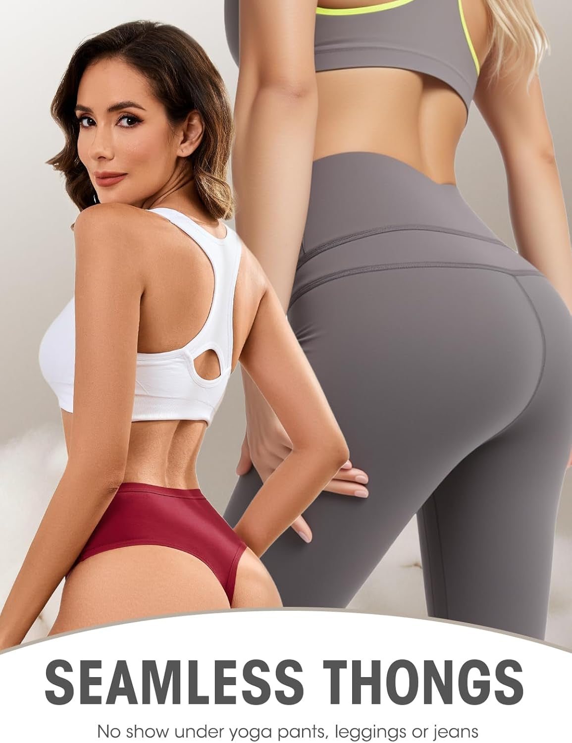 Close-up of seamless construction on cotton thong underwear with soft texture